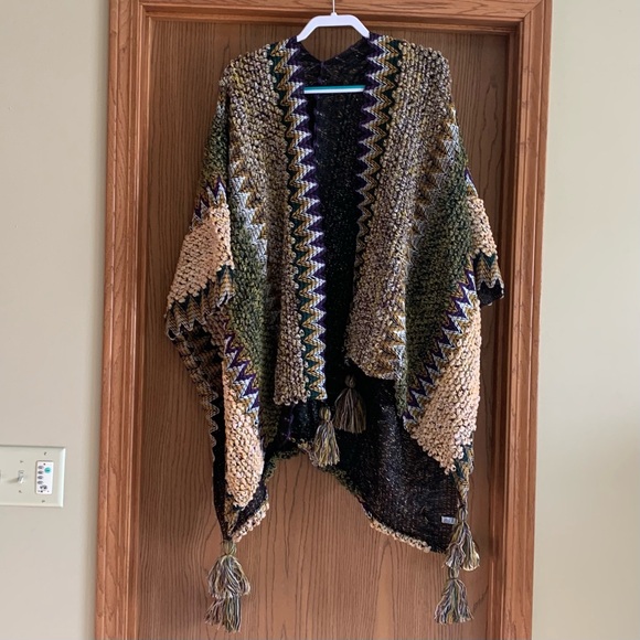Sweaters - Boho Knit Poncho in Gold, Olive & Purple